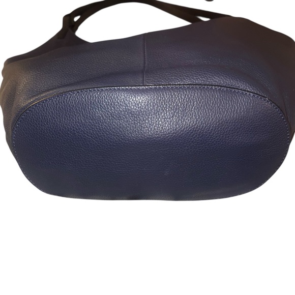 Like New Lucky Brand Azbi Genuine Leather Shoulder Bag Tote Elegant Navy Black - Picture 4 of 14
